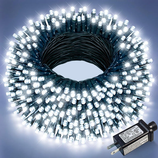 100FT 300 LED Christmas Lights Outdoor, White Christmas Tree Lights with 8 Modes Waterproof, Plug
