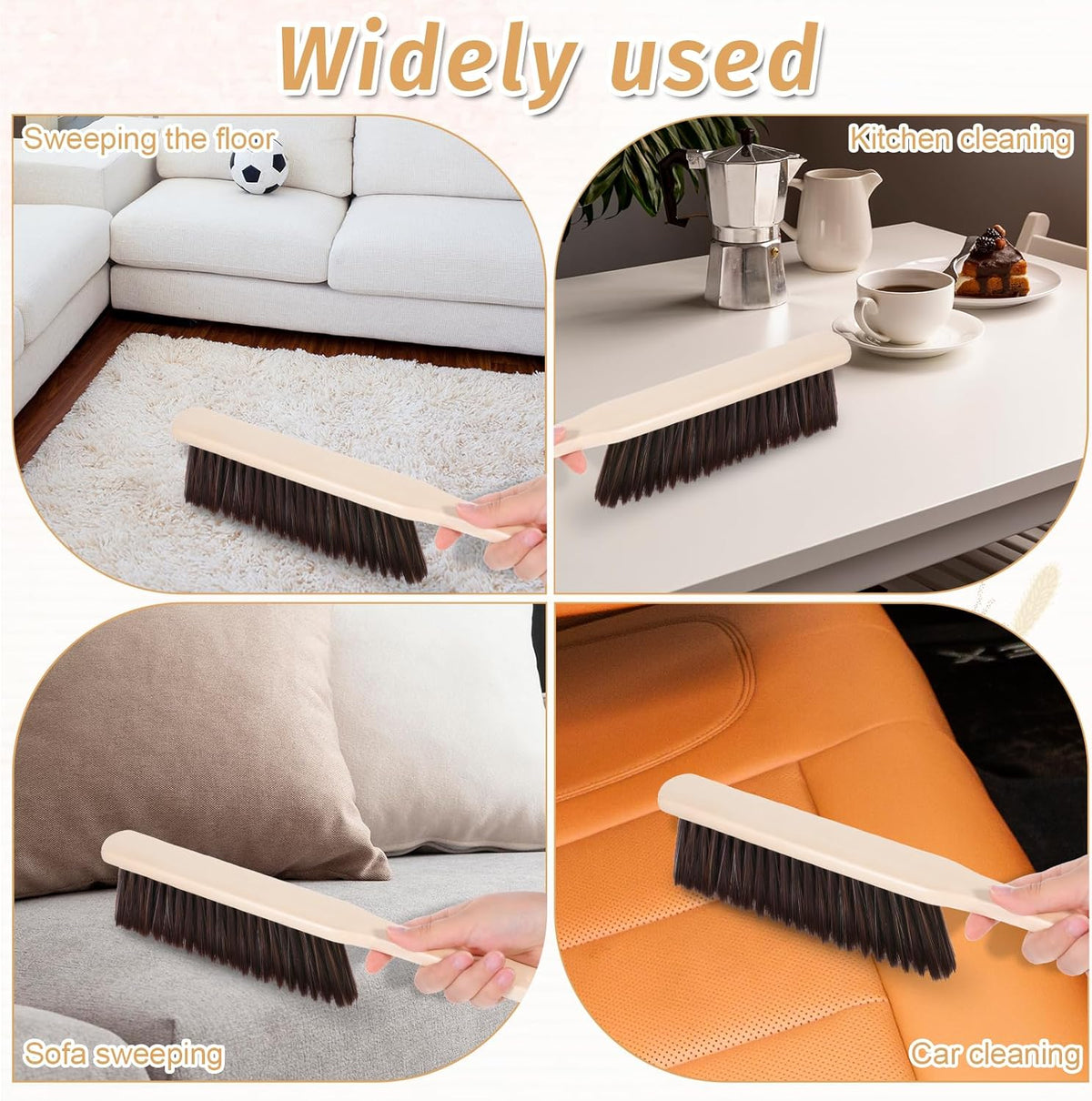 8 Pieces Woooden Dust Brush Hand Broom Bulk Bench Brush with Long Wood Handle Soft Bristle Whisk