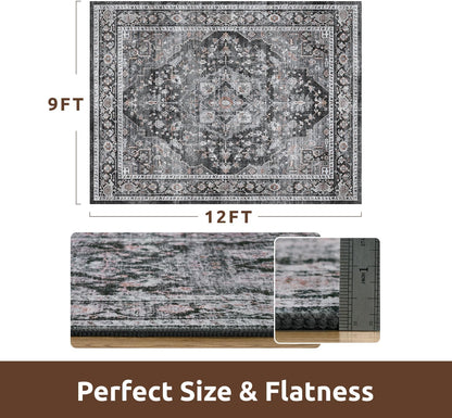 AMOAMI-Area Rug 9X12 Rugs for Living Room-Vintage Soft Black Rugs for Bedroom-Non Slip
