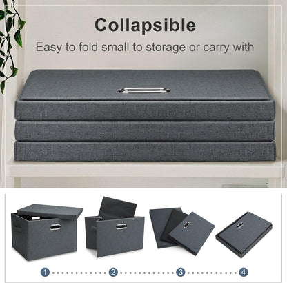Large 17" 36 Quart Collapsible Stackable Storage Bins with Lids, 5 Packs Dark Gray Foldable Fabric