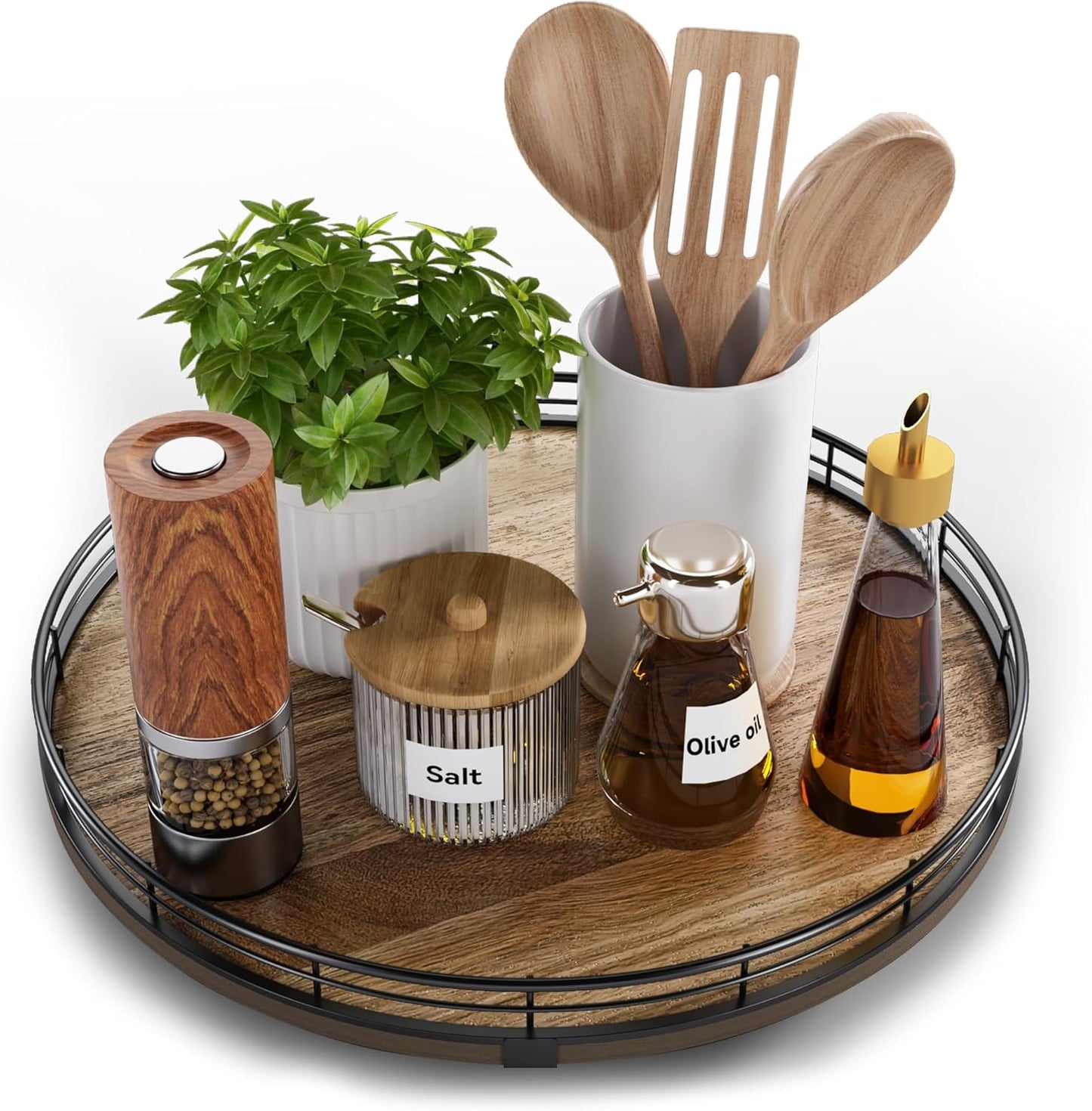 Acacia Wood 13" Lazy Susan Turntable Organizer for Table Top, Farmhouse Round Wooden Lazy Susan for