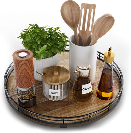 Acacia Wood 13" Lazy Susan Turntable Organizer for Table Top, Farmhouse Round Wooden Lazy Susan for