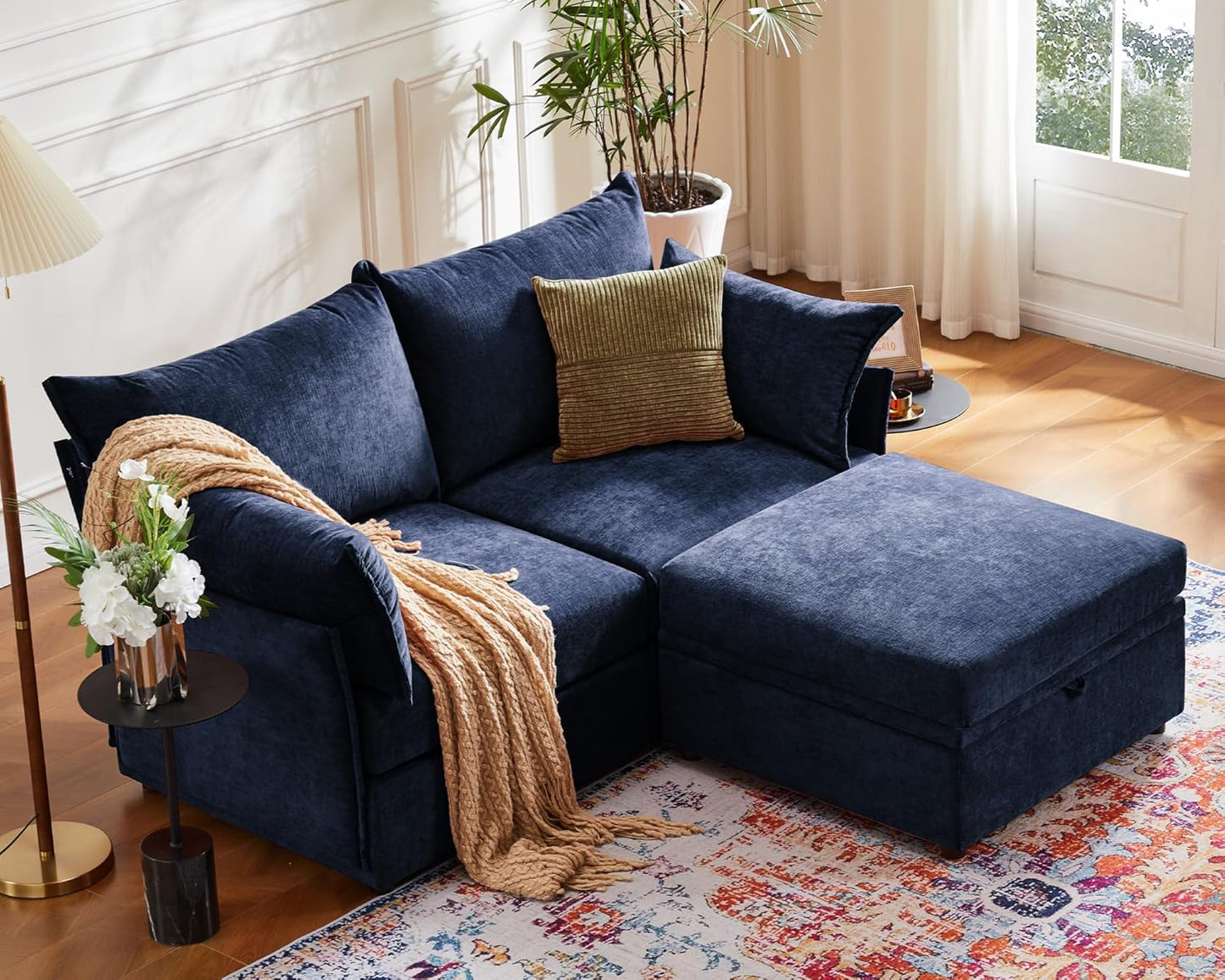 Luxury Modular Sectional Sofa, L-Shaped 3-Seat Couch with Storage Ottoman Deep Seat & Reversible