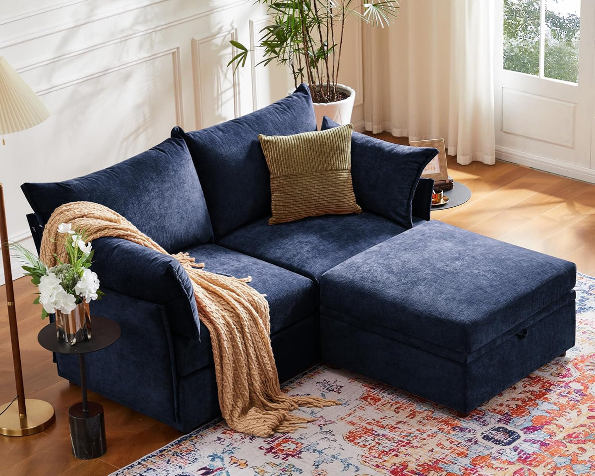 Luxury Modular Sectional Sofa, L-Shaped 3-Seat Couch with Storage Ottoman Deep Seat & Reversible
