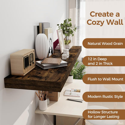 Floating Shelves 48 Inch Long, 12 Inch Deep Floating Shelves for Wall, 48 x 12 Large Wall Shelves