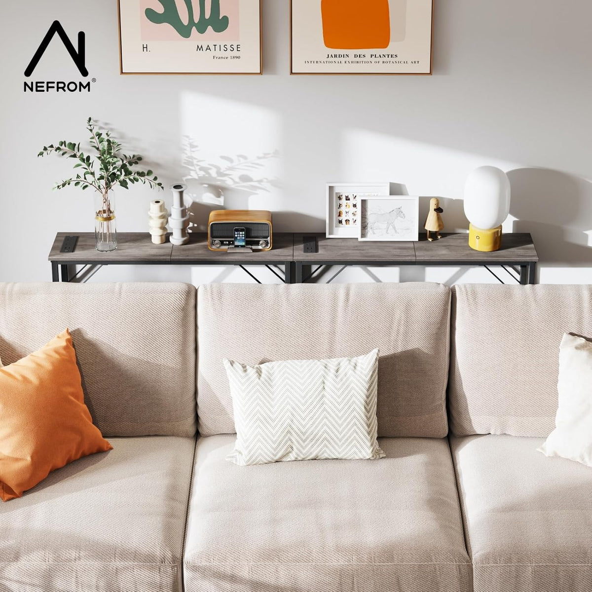 31.5‘’ Console Table, Skinny Entryway Table with Fast-Charging Station, Narrow Long Sofa Table