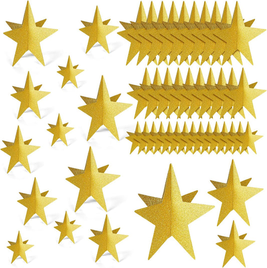 45 Pcs 3D Star Centerpieces Movie Night Decorations for Table in 3 Sizes Hanging Supplies for Red