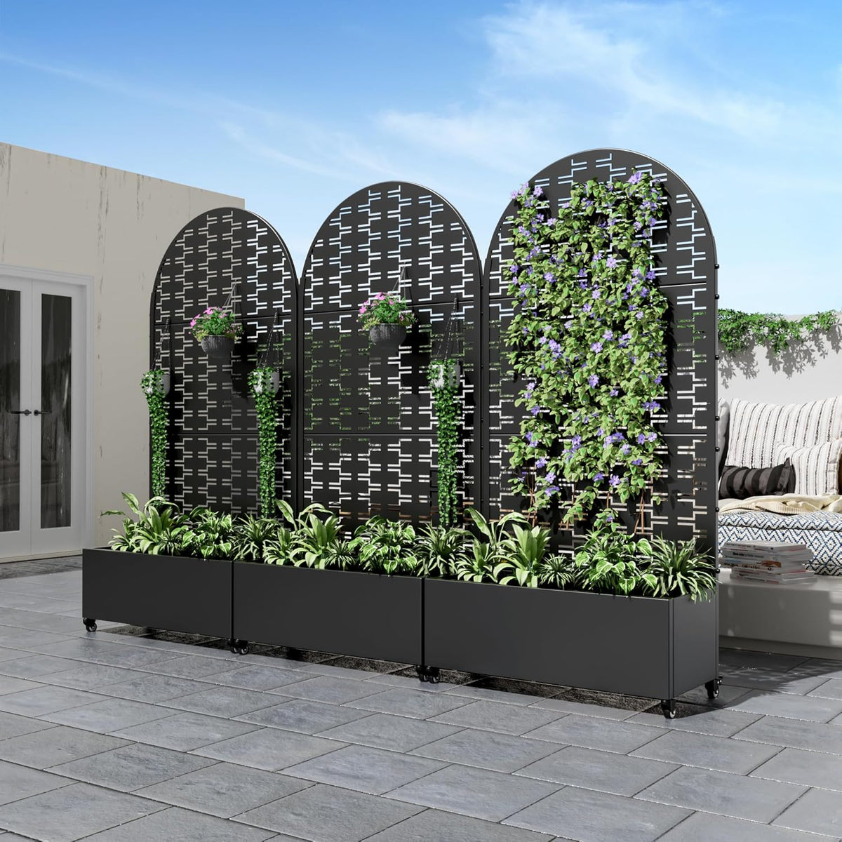 Casaphoria Metal Raised Garden Bed with Trellis and Wheels, 72"x35"x16" Arched Planter Box for