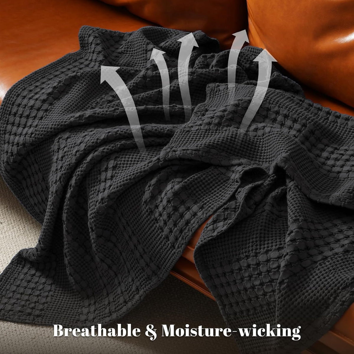 PHF 100% Cotton Waffle Weave Blanket Queen Size, Soft Lightweight Breathable Cozy Summer Blankets
