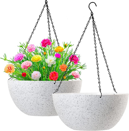 WOUSIWER 13 inch 2Pack Large Hanging Planters for Outdoor Indoor Plants with Drainage Holes and