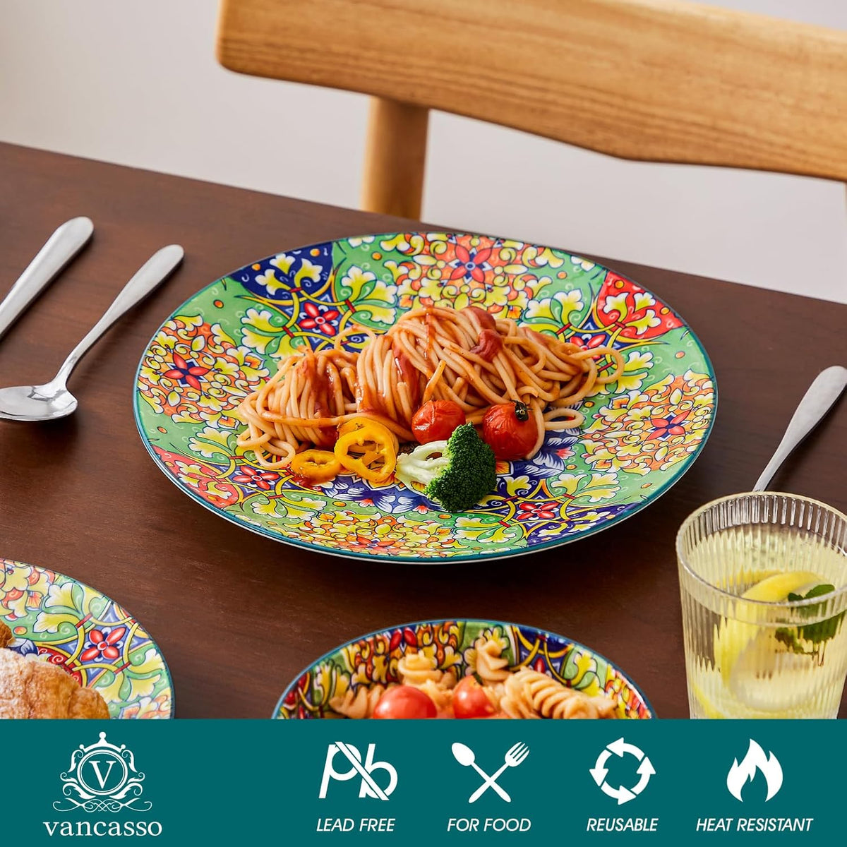 vancasso 12 Pieces Dinnerware Sets, Green Plates and Bowls Set, Porcelain Dishes Set for 4