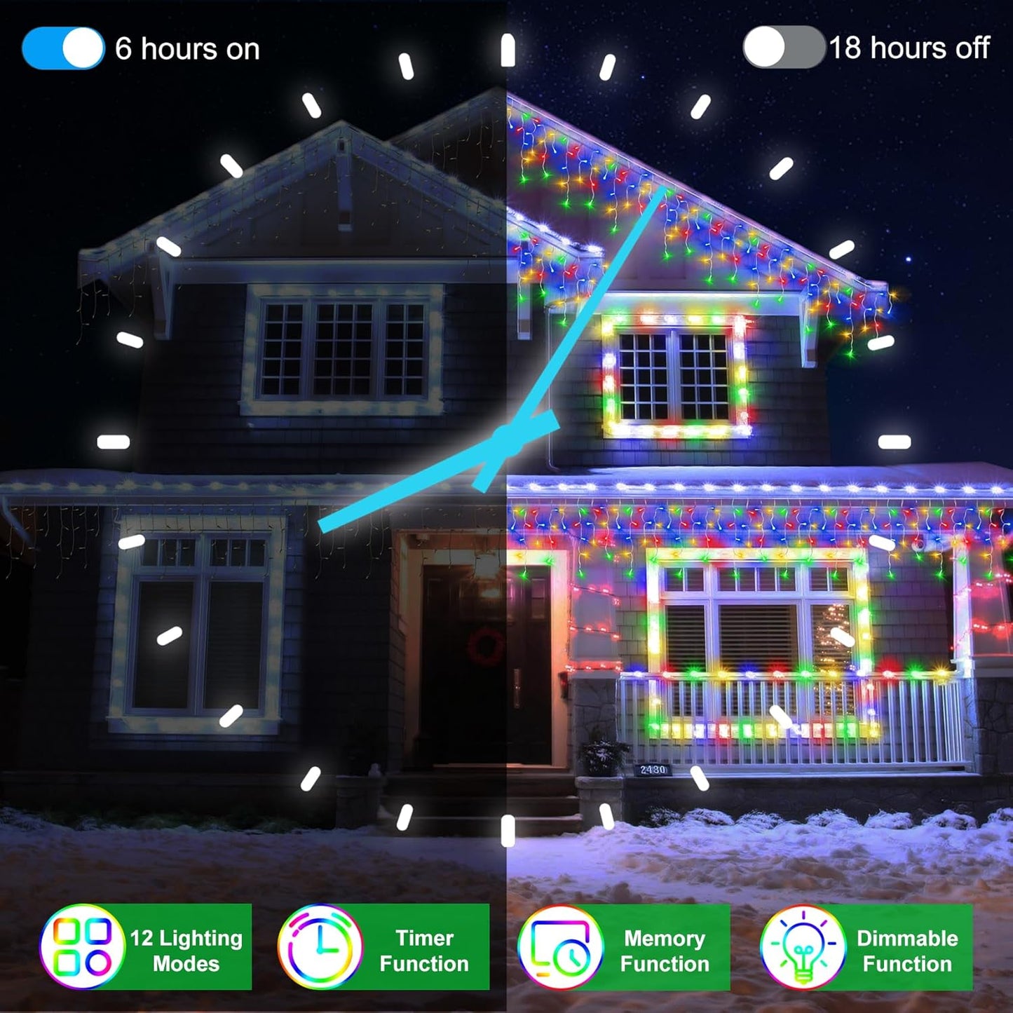 132FT 1332 LED Outdoor Christmas Lights - 296 Ice Drops, 12 Pro Modes with Timer Memory &