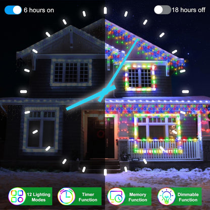 132FT 1332 LED Outdoor Christmas Lights - 296 Ice Drops, 12 Pro Modes with Timer Memory &