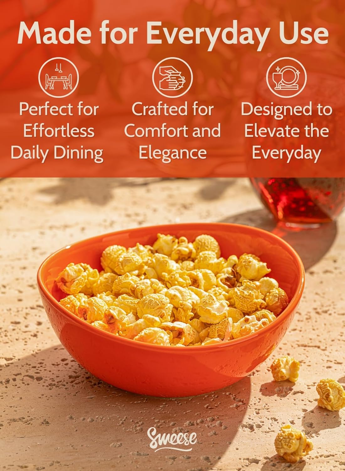 Sweese porcelain bowls 18 oz set of 6 - versatile for soup, cereal, fruit, rice - microwave