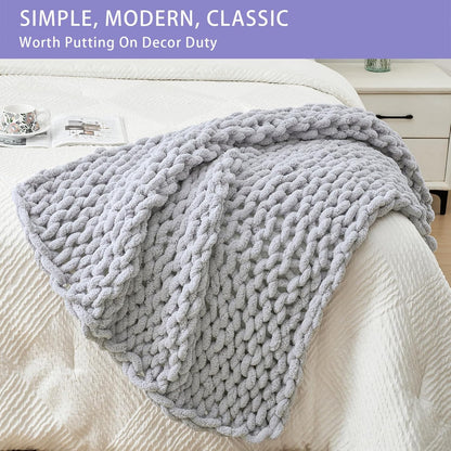 Bigacogo Chunky Knit Throw Blanket for Couch, 40x40 inches, 100% Hand Knitted with Thick Jumbo