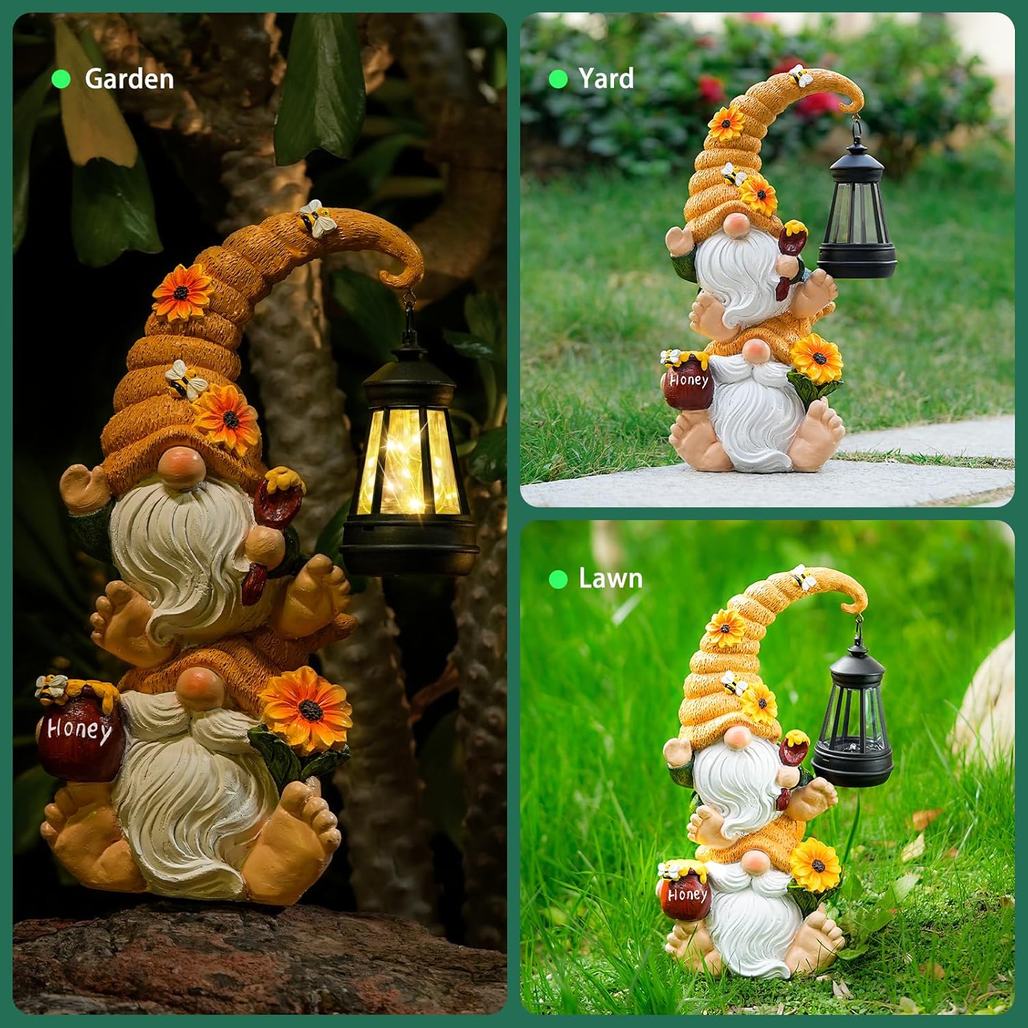 Garden Gnome Statue with Solar Lights – Large Outdoor Sculptures for Patio, Lawn, Yard – Ideal