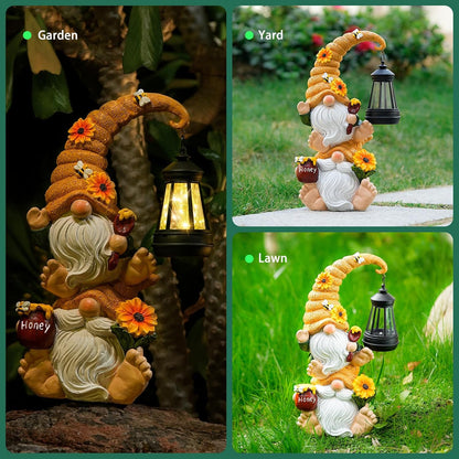 Garden Gnome Statue with Solar Lights – Large Outdoor Sculptures for Patio, Lawn, Yard – Ideal