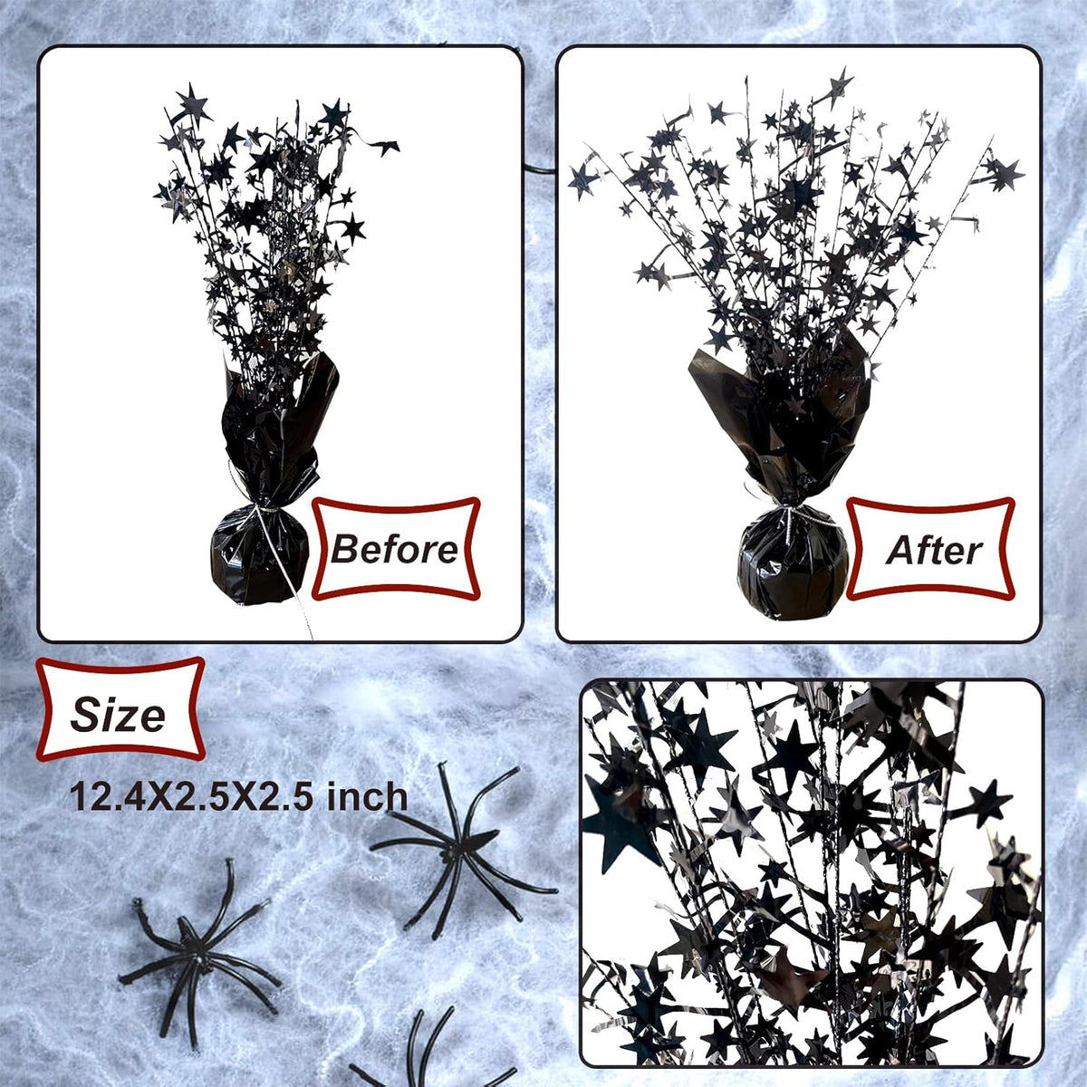 6 Pack Halloween Decoration Indoor Metallic Foil Spray Centerpiece Star Table Decoration Burst