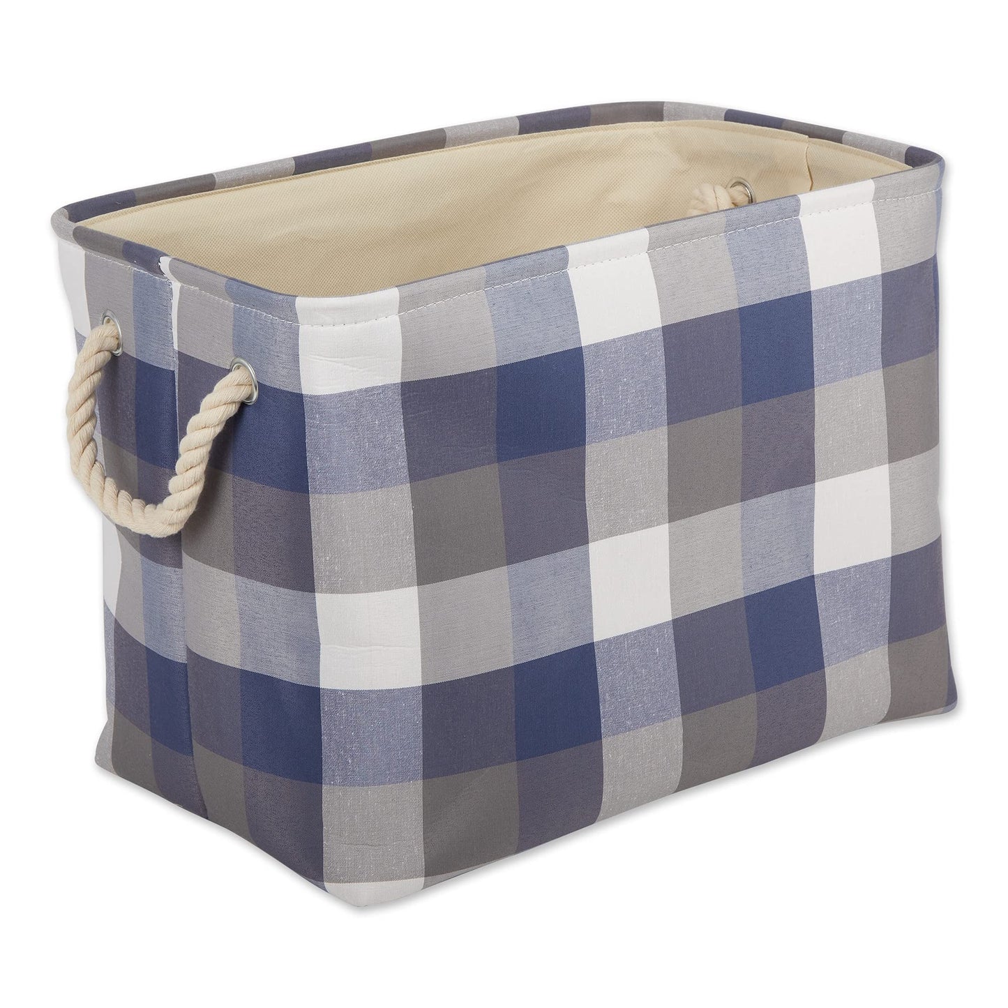 DII Buffalo Check Storage Bin, Medium Rectangle, 16x10x12, Tri Color Blue