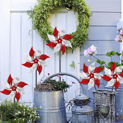 Hausse 10 Pack Reflective Pinwheels, Extra Sparkly Wind Sculptures for Garden Christmas Holiday