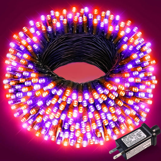 Purple Orange Halloween Lights Outdoor, 66FT 200 LED String Lights for Outside with 8 Modes