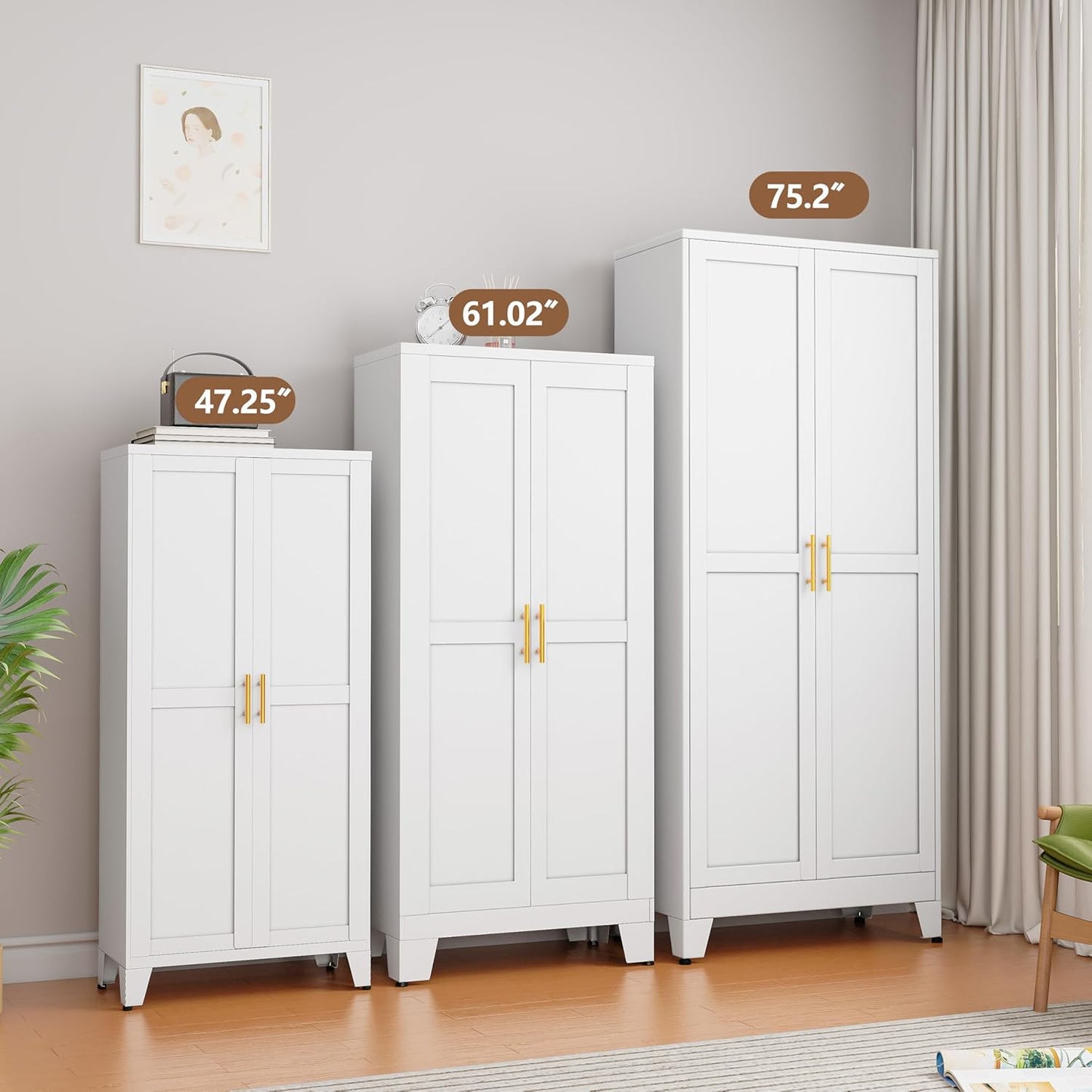 Metal Kitchen Pantry Storage Cabinet with 2 Doors and 3 Adjustable Shelves,Pantry Cabinet with