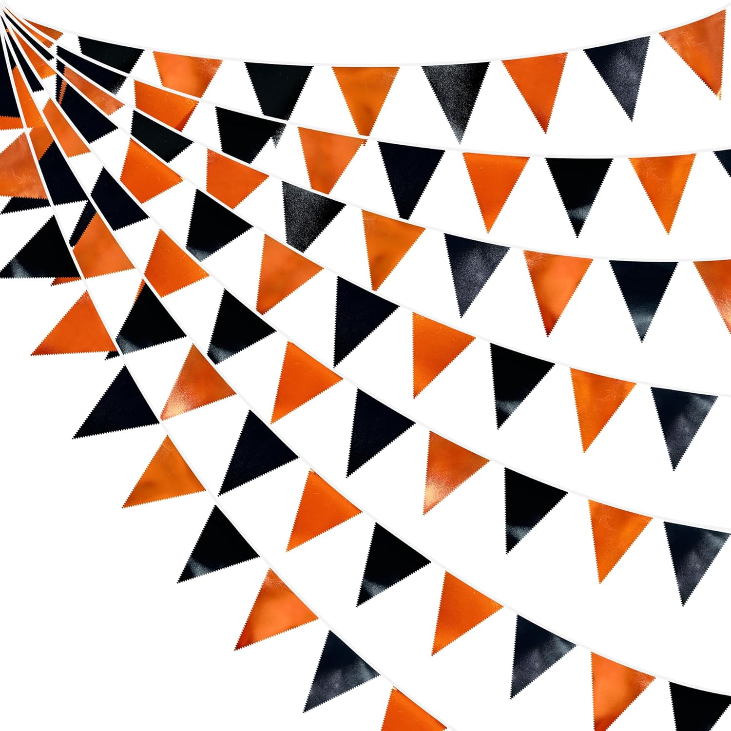Black Orange Party Decoration Metallic Fabric Triangle Pennant Banner Flag Bunting Garland for