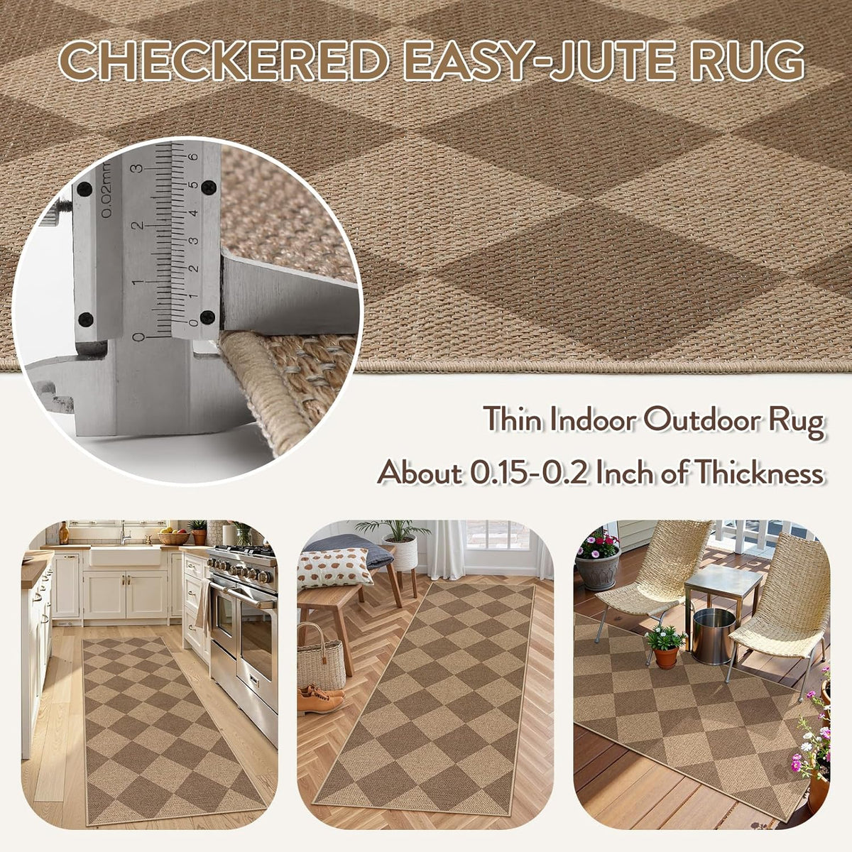 Lahome Checkered Easy Jute Runner Rug, 2x6 Kitchen Mats for Floor Non Slip Washable Entryway