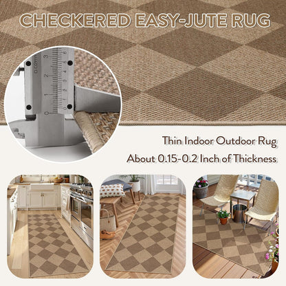 Lahome Checkered Easy Jute Runner Rug, 2x6 Kitchen Mats for Floor Non Slip Washable Entryway