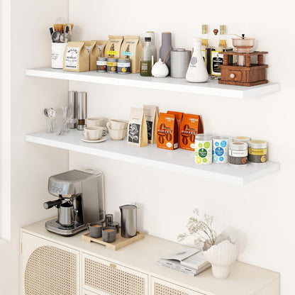 55" Floating Shelves for Wall, 12" Deep Slim White Floating Shelves, Wall-Mounted Shelves for