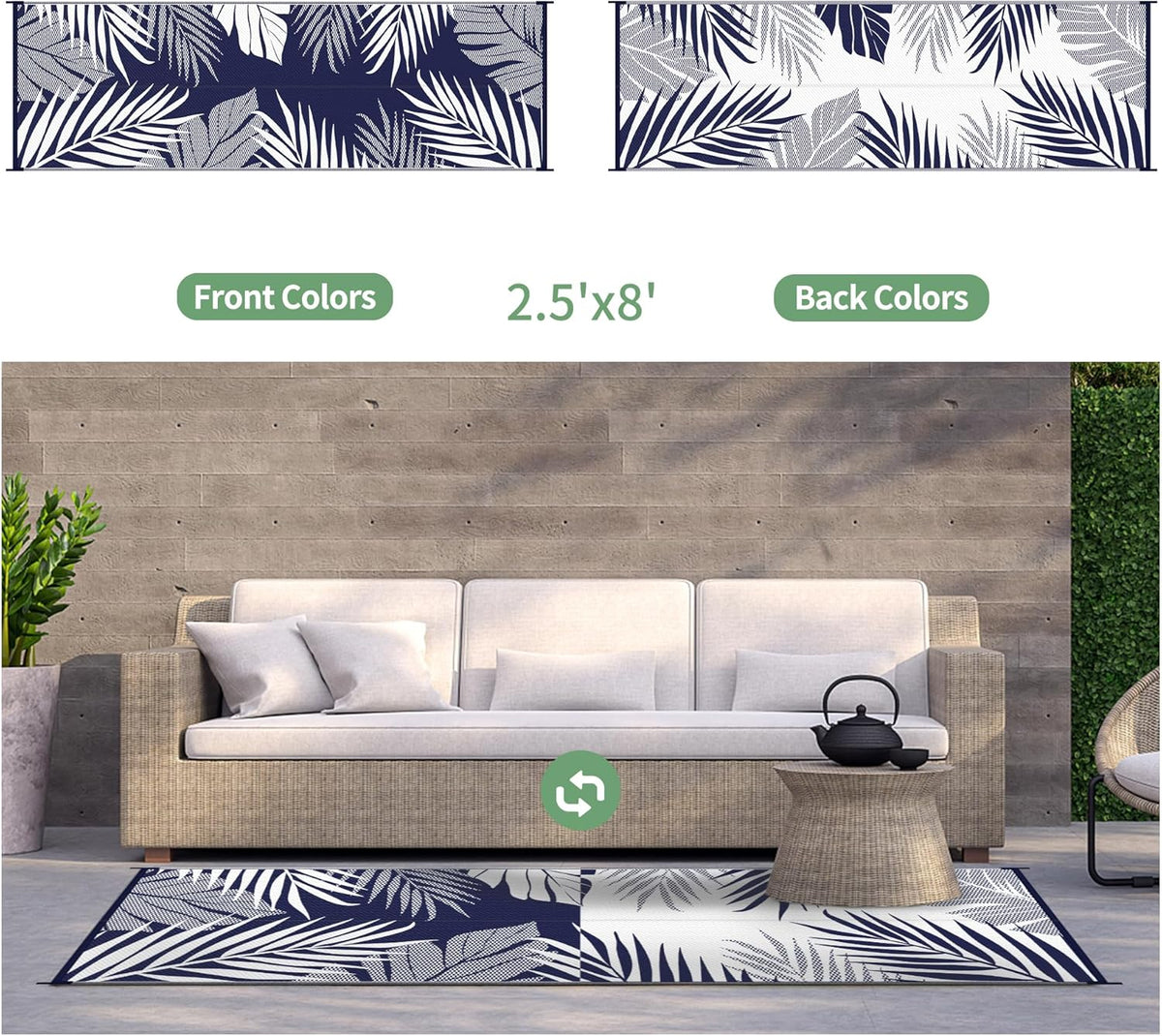 GENIMO Outdoor Rug 2.5' x 8' Waterproof for Patios Clearance, Reversible Outdoor Plastic Straw