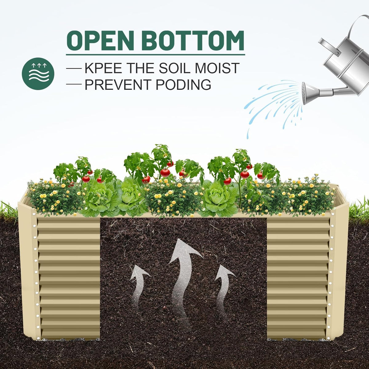 Land Guard 8x4x3ft Rectangular Galvanized Raised Garden Beds, Large-Capacity Metal Planter Box