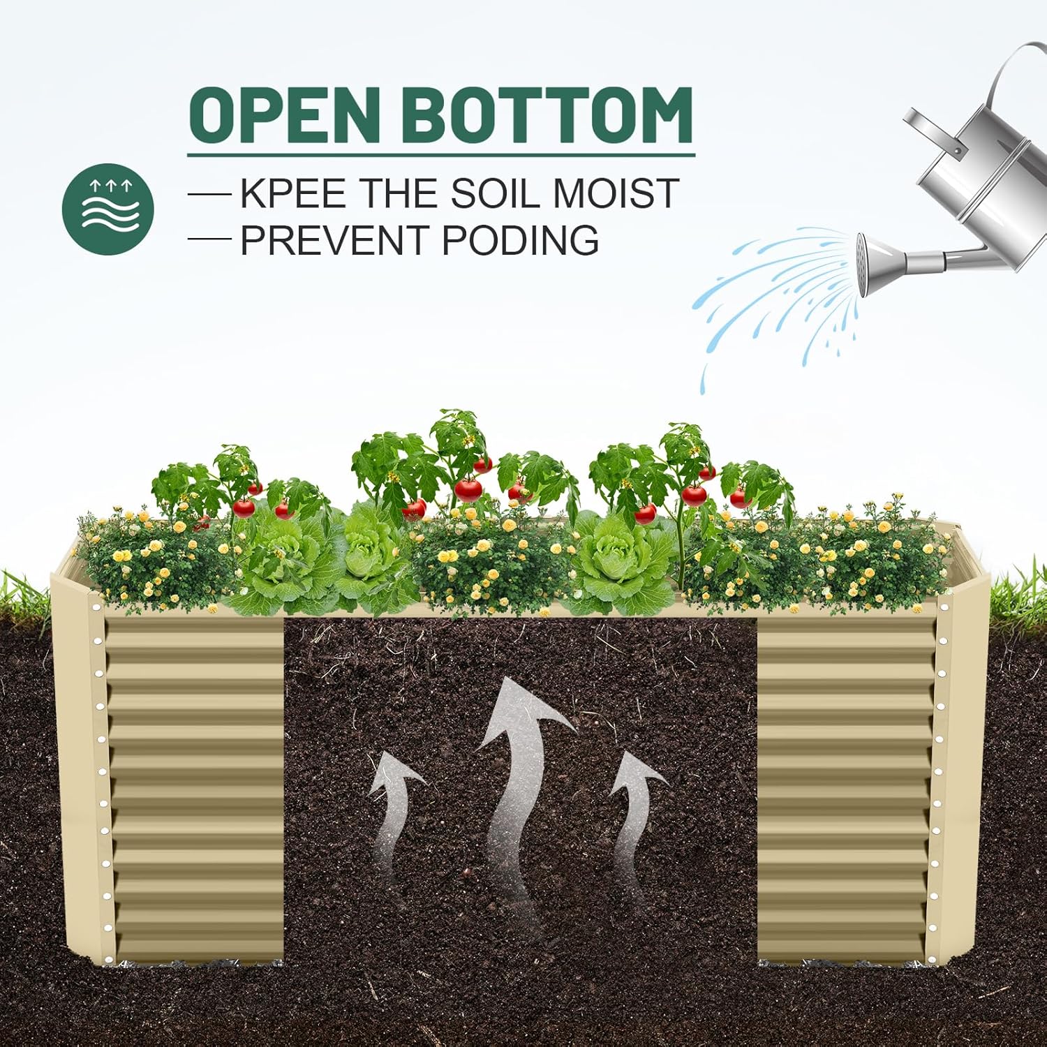 Land Guard 8x4x3ft Rectangular Galvanized Raised Garden Beds, Large-Capacity Metal Planter Box