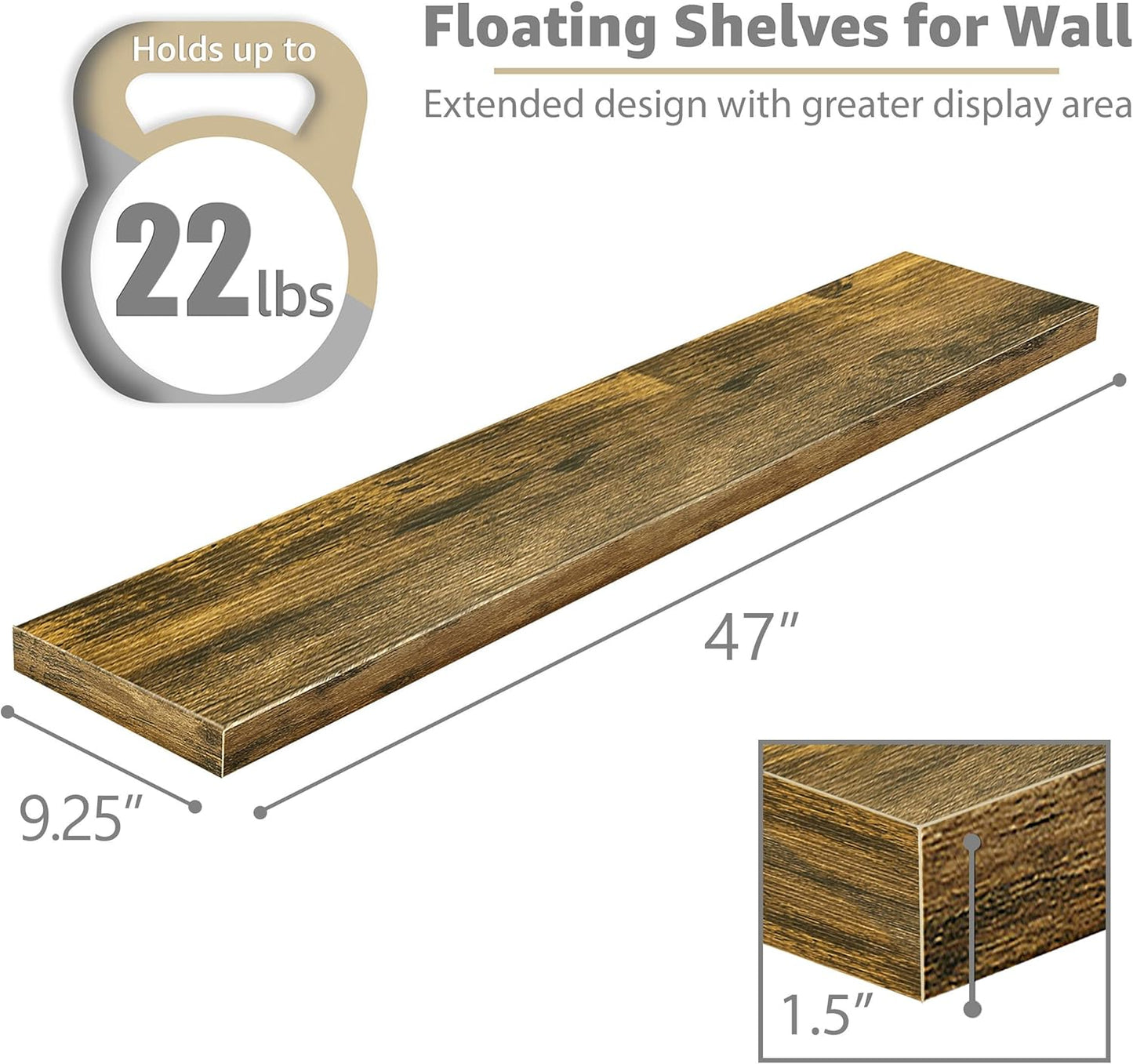 Sorbus Floating Shelves for Wall - 48 Inch Long Bathroom Shelves, Wall Decor for Bedroom, Kitchen