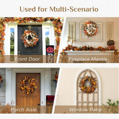 Fall Wreath for Thanksgiving Decorations 24inch - Walasis Large Wheat Wreaths for Front Door