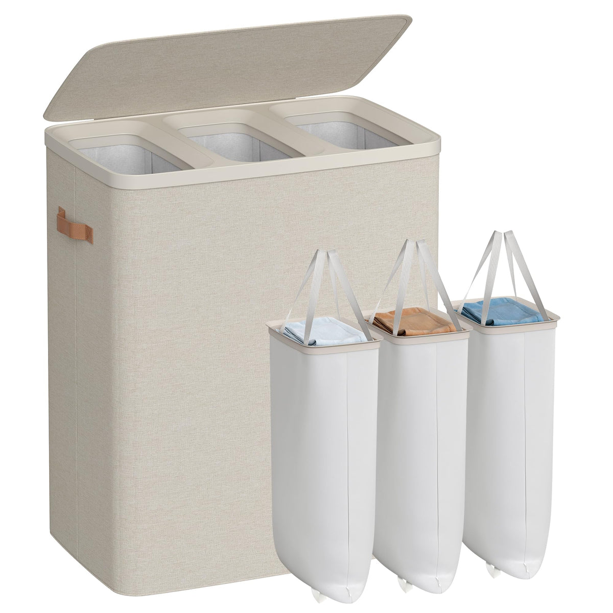 SONGMICS Laundry Basket, 50.2 Gal. Laundry Hamper, 3 Compartments, Easy Assembly, with Lid and