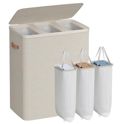 SONGMICS Laundry Basket, 50.2 Gal. Laundry Hamper, 3 Compartments, Easy Assembly, with Lid and