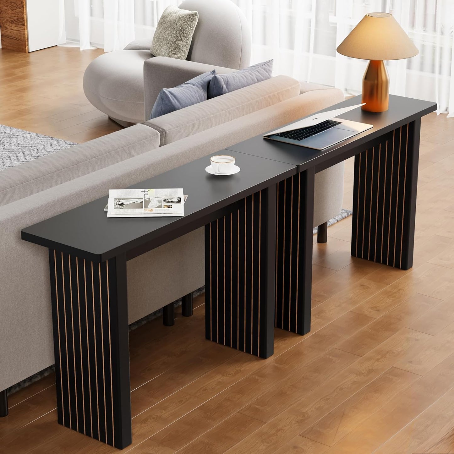 AVZEAR Mid Century Narrow Entryway Console Table, 43.3" Fluted Wood Couch Table Behind Sofa Long