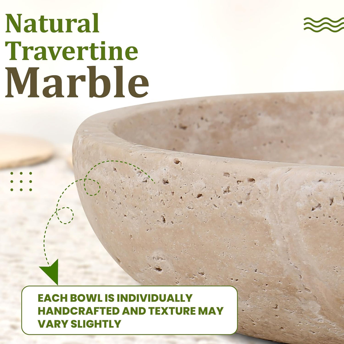 Travertine Decorative Bowl - 7.8” Diameter & 2” Height - Key Bowl for Entryway Table - Travertine