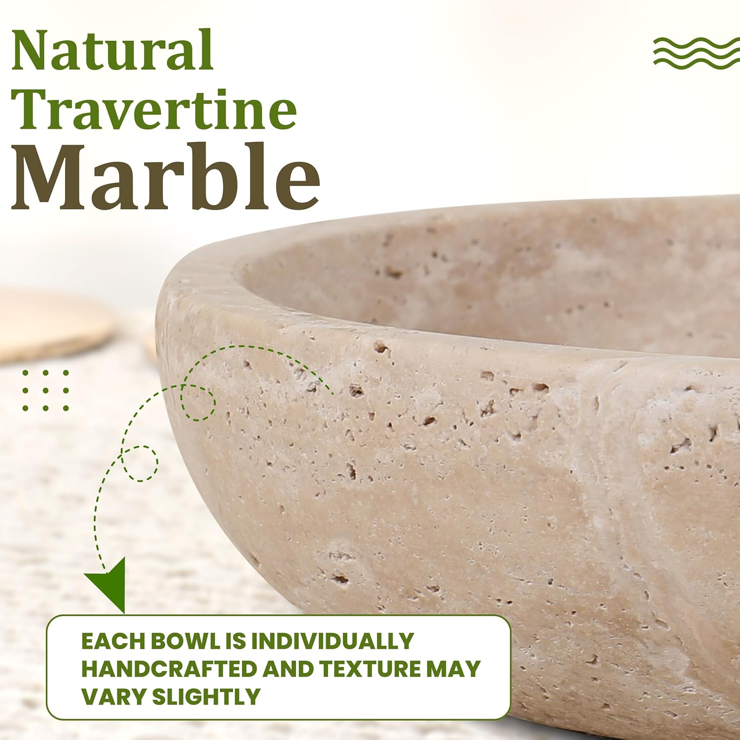 Travertine Decorative Bowl - 7.8” Diameter & 2” Height - Key Bowl for Entryway Table - Travertine