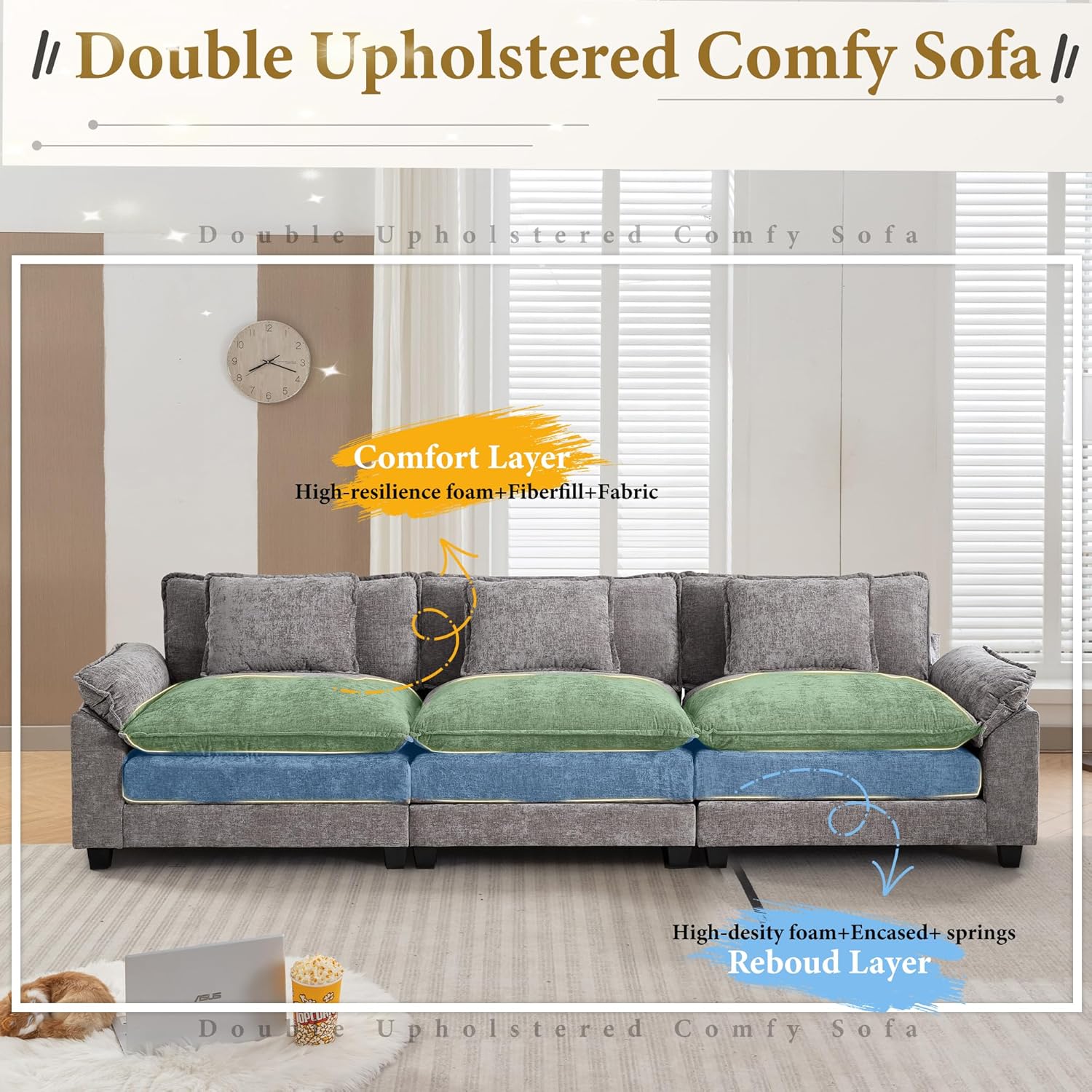 URRED Modular Sectional Sofa Comfy Cloud Couch, Modern Chenille Sofa Sleeper Deep Seat Couches with