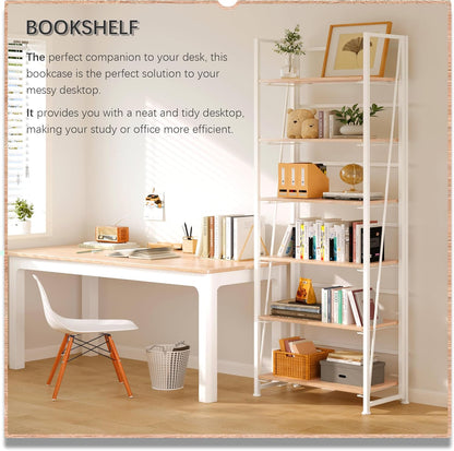 4NM No Assembly Foldable Bookshelf, 6-Shelf Collapsible Bookcase Storage for Small Spaces, 74" H