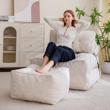 HIGOGOGO Square Stuffed Pouf Ottoman, Corduroy Poufs with Foam Chunk Filling, Furry and Fluffy Pouf