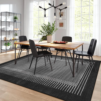 Wonnitar Striped Black Area Rugs 9x12 Living Room, Non-Slip Soft Berber Stripe Bedroom Rug, Low