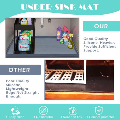 URMONA Waterproof Silicone Under Sink Mat 40'' x 22'' Shelf Liner for Kitchen and Bathroom, Cabinet