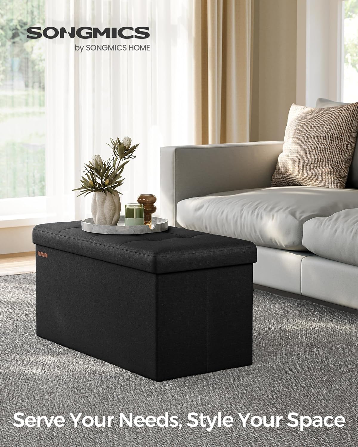 SONGMICS Mazie Collection - 30 Inches Folding Storage Ottoman Bench, Ottoman Foot Rest, End of Bed