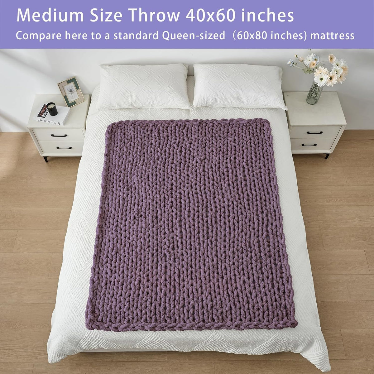 Bigacogo Chunky Knit Throw Blanket for Couch, 40x60 inches, 100% Hand Knitted with Thick Jumbo