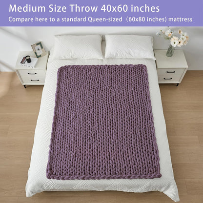 Bigacogo Chunky Knit Throw Blanket for Couch, 40x60 inches, 100% Hand Knitted with Thick Jumbo