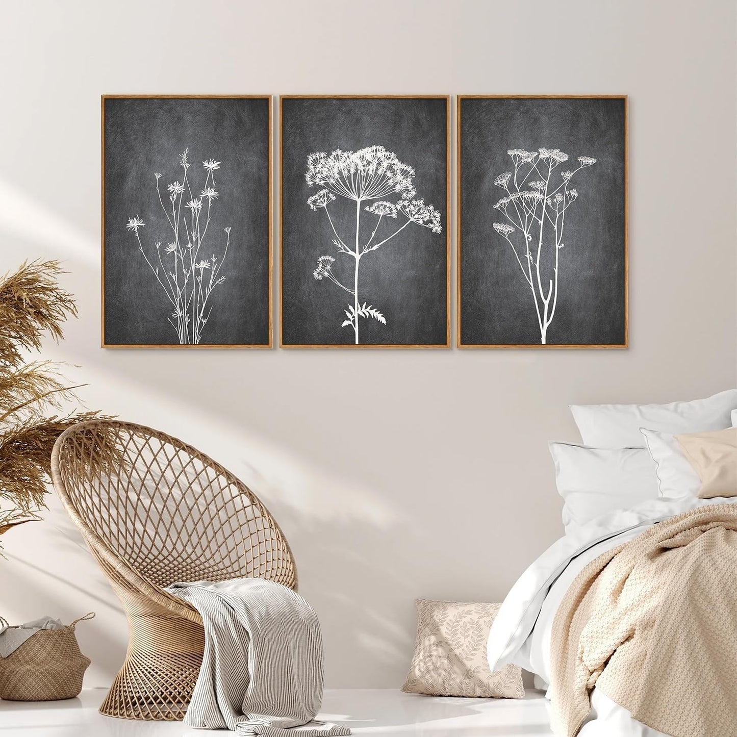 Tinonedraw Black and White Botanical Framed Canvas Wall Art Set, Vintage Floral Wall Decor, Dark
