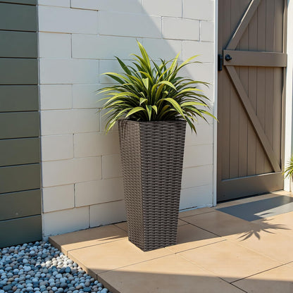 JUMMICO Set of 2 Resin Rattan Tall Planters for Outdoor Plants, Large Tapered Planters with